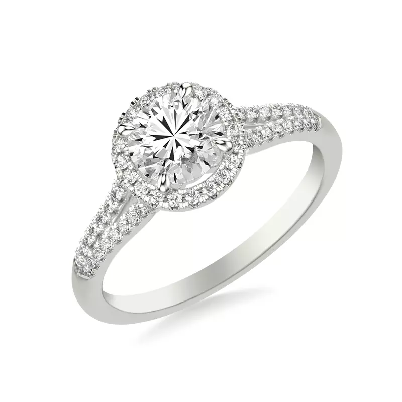 14K White Gold Sky Halo with Split Pavé Band Engagement Ring