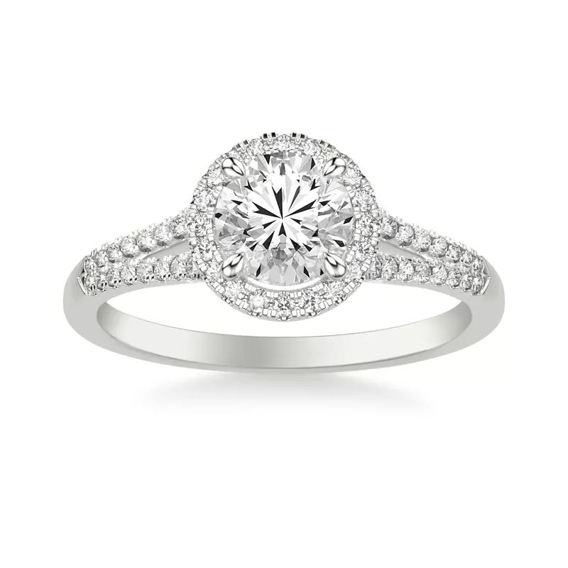 14K White Gold Sky Halo with Split Pavé Band Engagement Ring