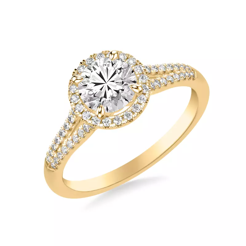 14K Yellow Gold Sky Halo with Split Pavé Band Engagement Ring