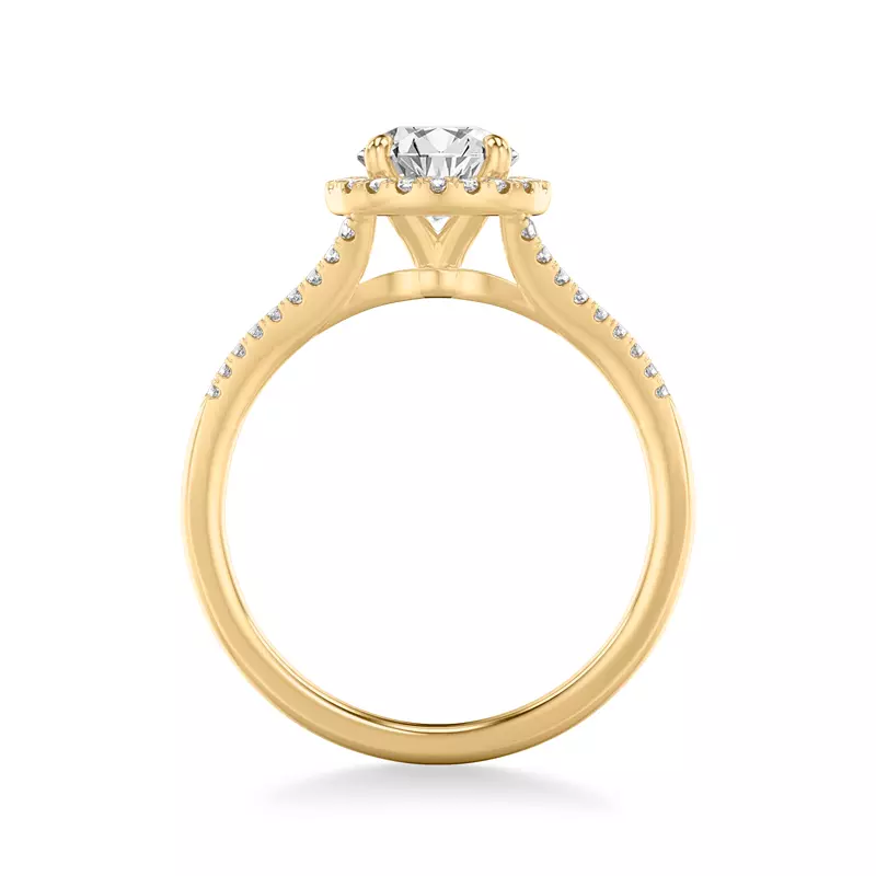 14K Yellow Gold Sky Halo with Split Pavé Band Engagement Ring