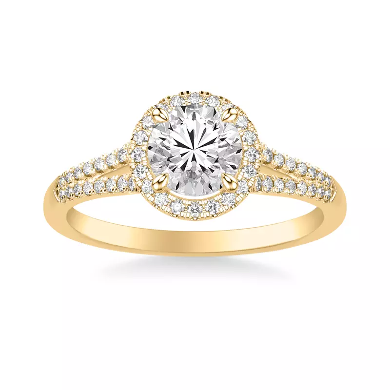 14K Yellow Gold Sky Halo with Split Pavé Band Engagement Ring