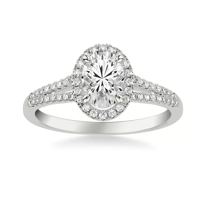 Platinum Sky Halo with Split Pavé Band Engagement Ring