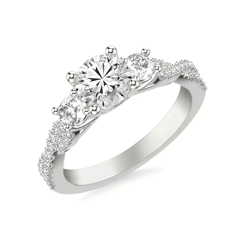 14K White Gold Presley 3-Stone Pave Engagement Ring