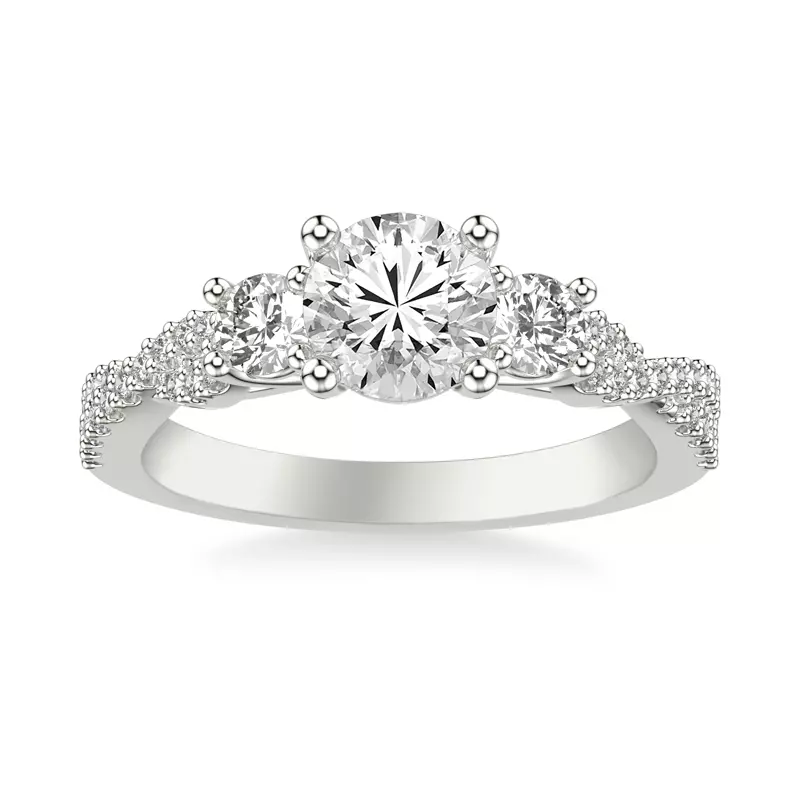14K White Gold Presley 3-Stone Pave Engagement Ring