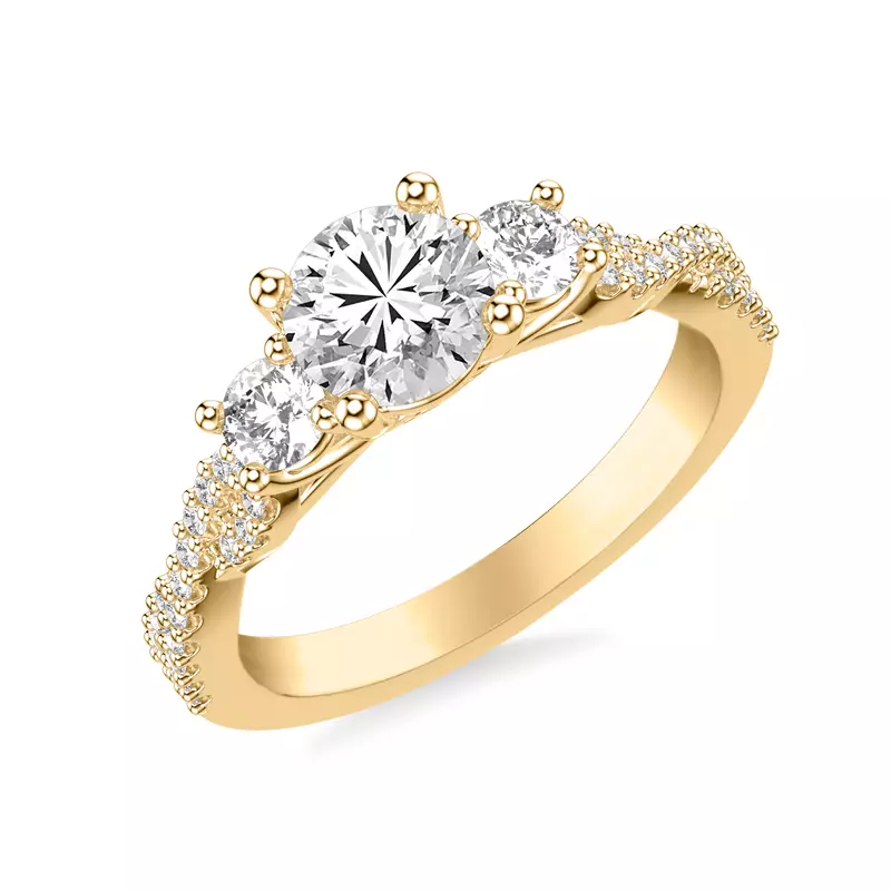 14K Yellow Gold Presley 3-Stone Pave Engagement Ring