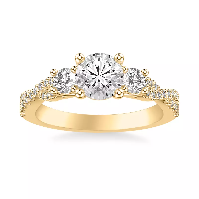 14K Yellow Gold Presley 3-Stone Pave Engagement Ring