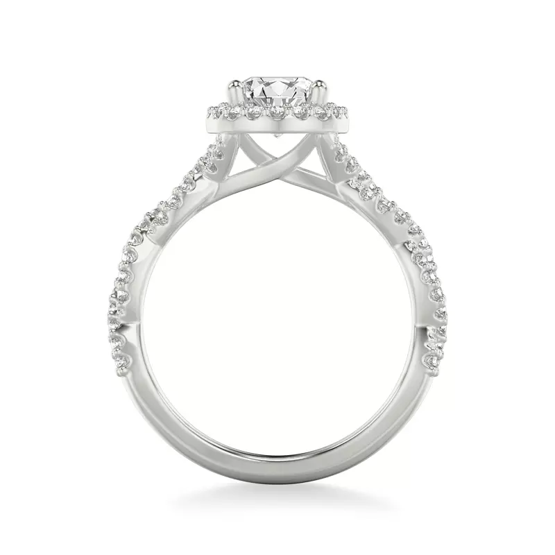 14K White Gold Elsa Halo with Twisted Pavé Band Engagement Ring