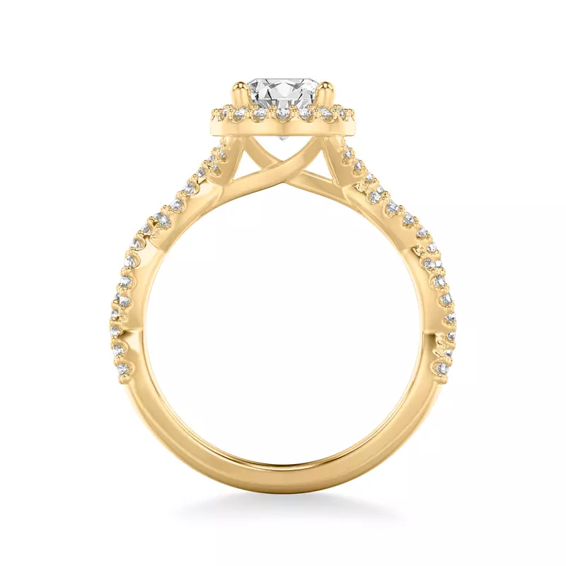 18K Yellow Gold Elsa Halo with Twisted Pavé Band Engagement Ring