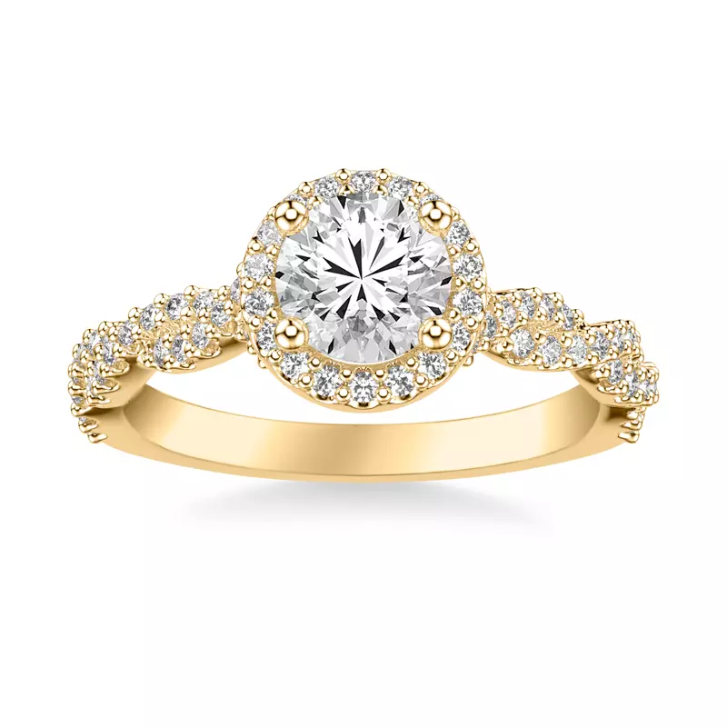 18K Yellow Gold Elsa Halo with Twisted Pavé Band Engagement Ring
