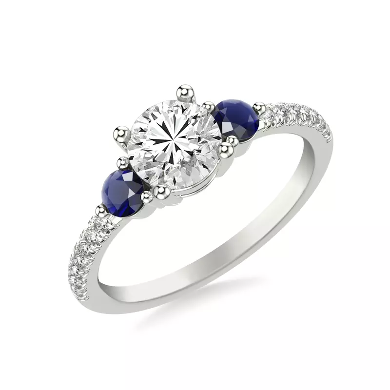 14K White Gold Becky Sapphire Accent Engagement Ring