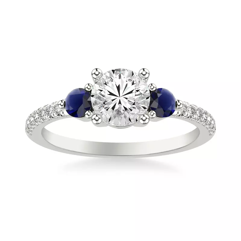 14K White Gold Becky Sapphire Accent Engagement Ring