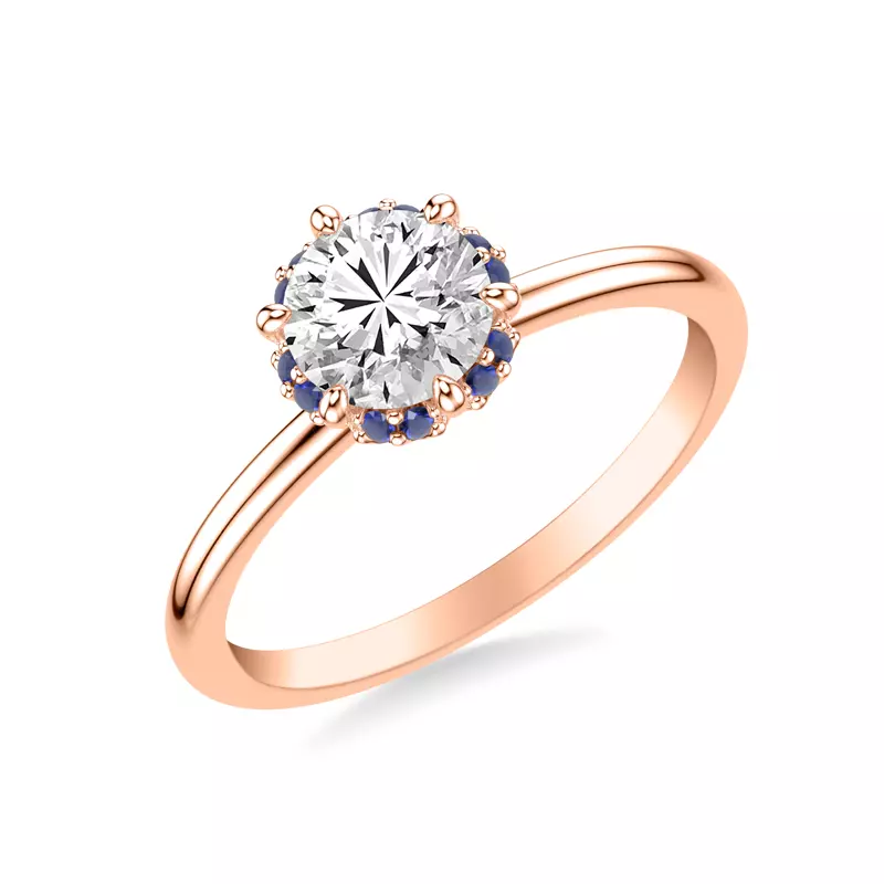 14K Rose Gold Theodora Sapphire Halo Engagement Ring