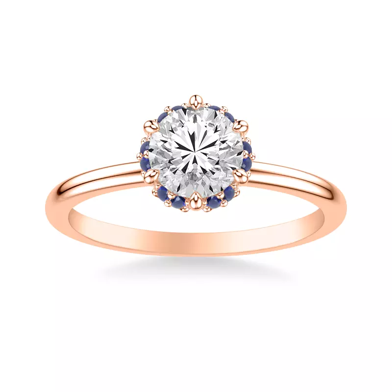 14K Rose Gold Theodora Sapphire Halo Engagement Ring