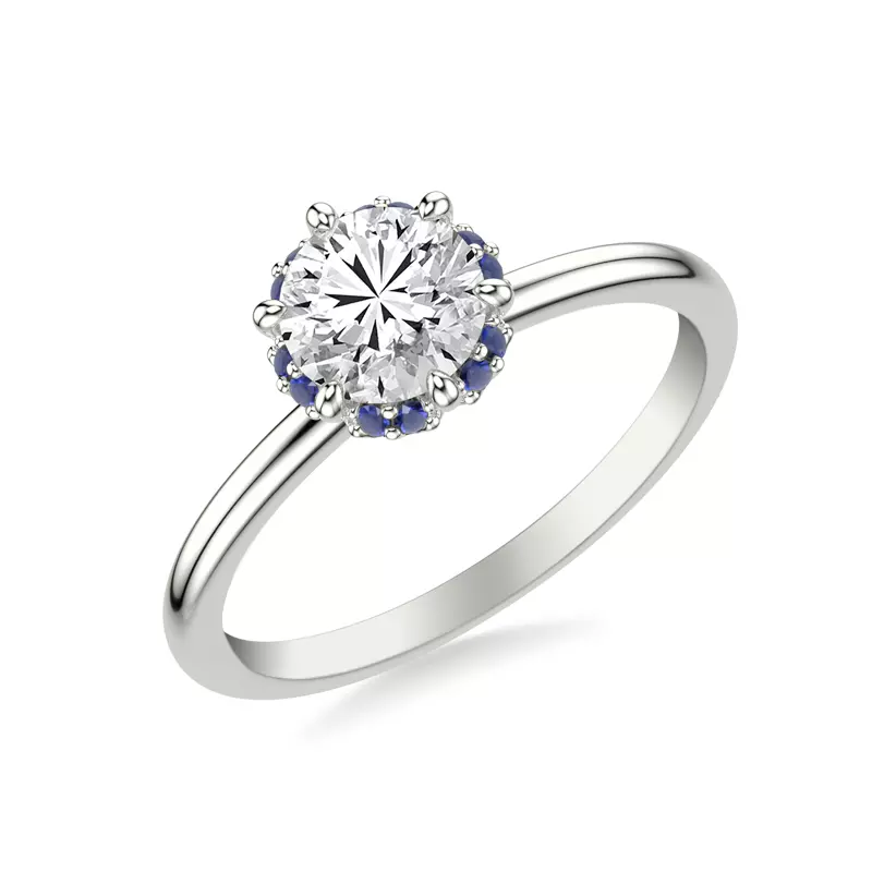 14K White Gold Theodora Sapphire Halo Engagement Ring