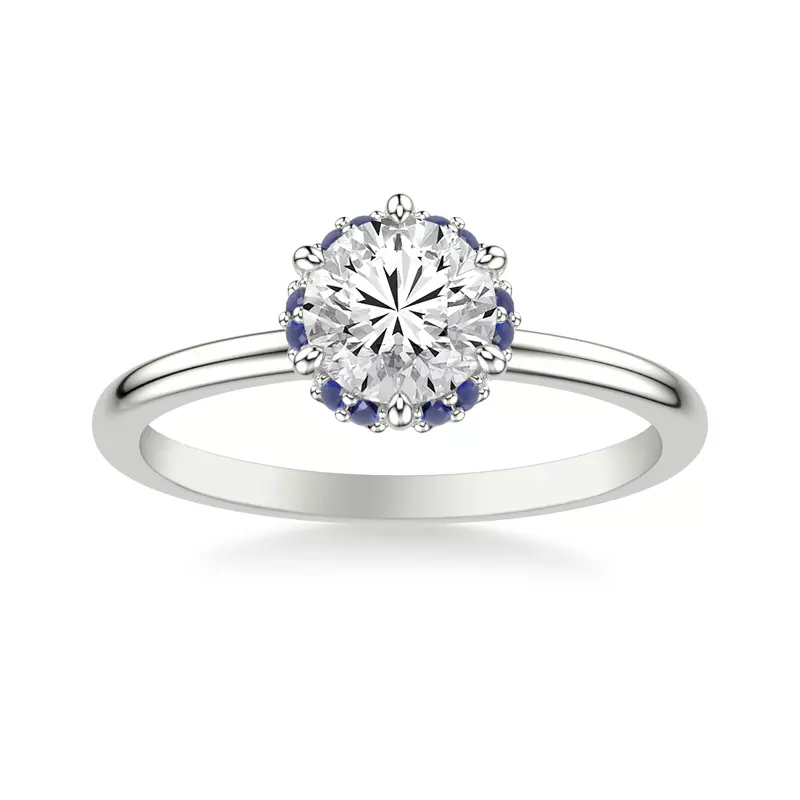 14K White Gold Theodora Sapphire Halo Engagement Ring