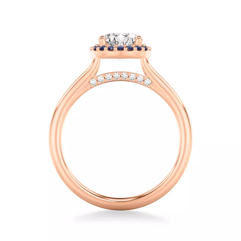 14K Rose Gold Royalty Sapphire Halo Engagement Ring