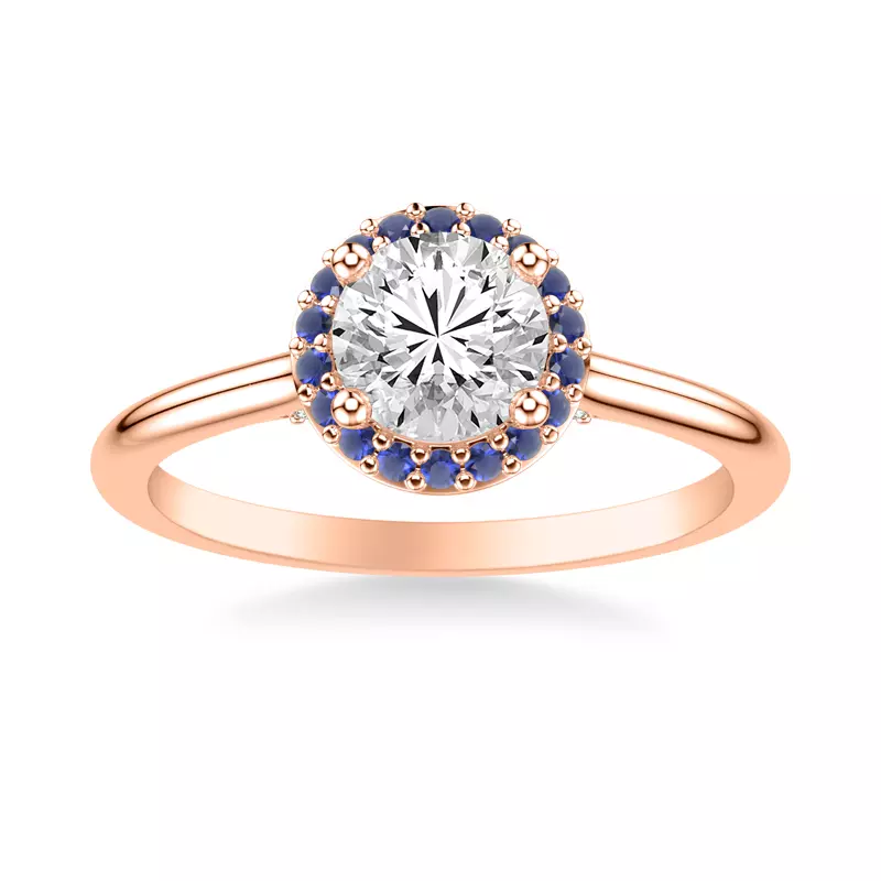 14K Rose Gold Royalty Sapphire Halo Engagement Ring