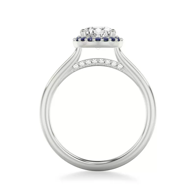 14K White Gold Royalty Sapphire Halo Engagement Ring