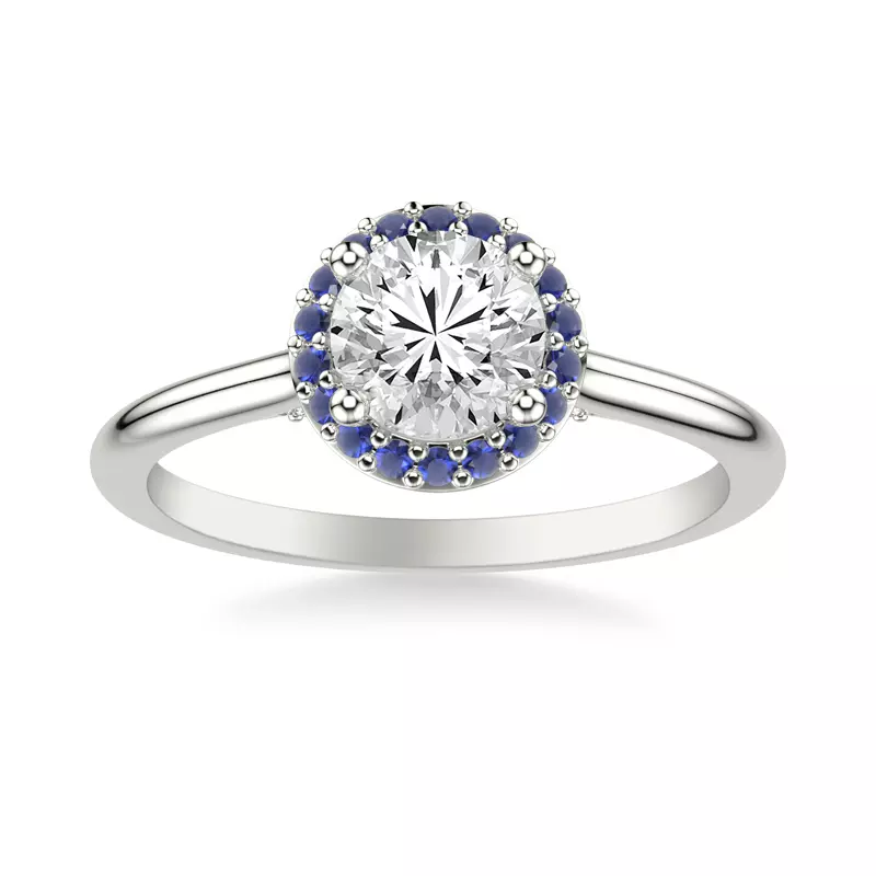 14K White Gold Royalty Sapphire Halo Engagement Ring