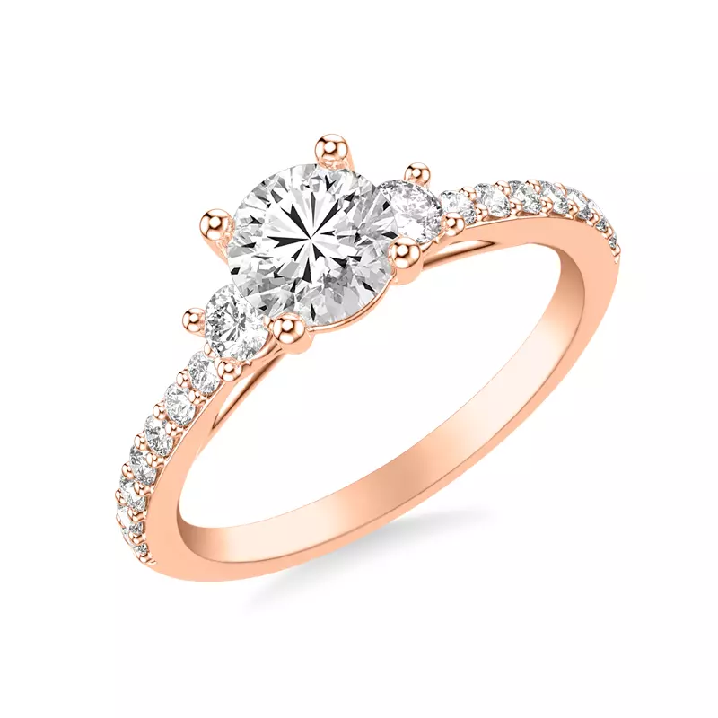 14K Rose Gold Renee Three Stone Engagement Ring 