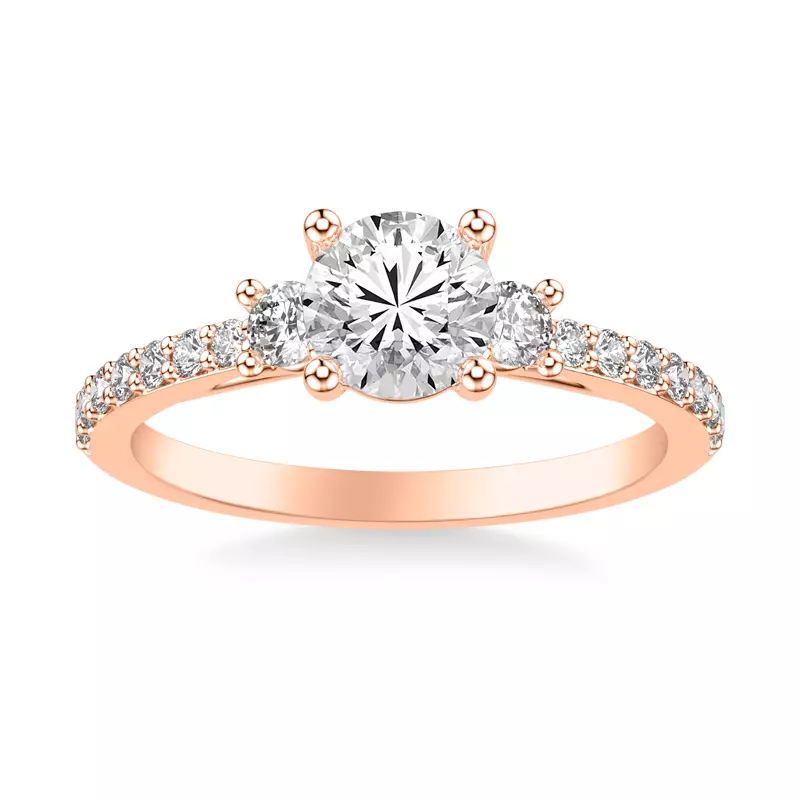14K Rose Gold Renee Three Stone Engagement Ring 