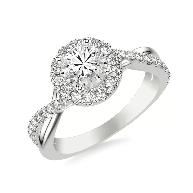 14K White Gold Lexie Contemporary Twist Halo Engagement Ring