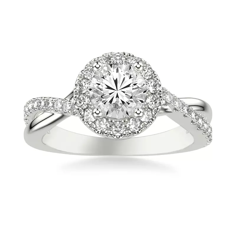 14K White Gold Lexie Contemporary Twist Halo Engagement Ring