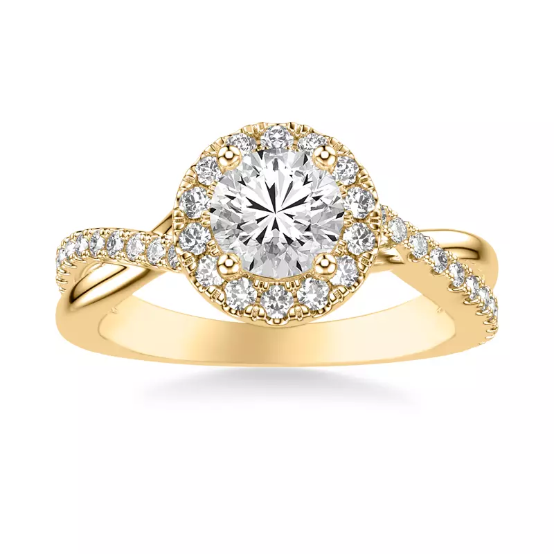 14K Yellow Gold Lexie Contemporary Twist Halo Engagement Ring