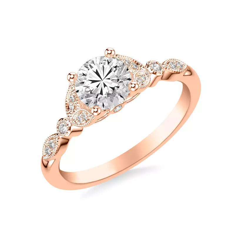 14K Rose Gold Kelly Milgrain Leaf Diamond Engagement Ring