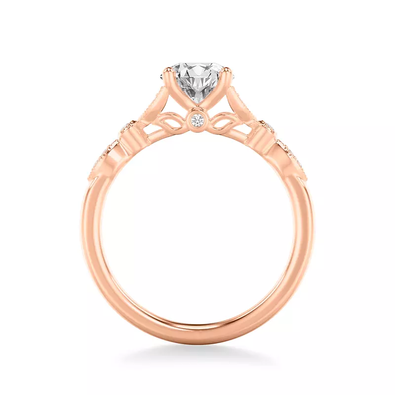 14K Rose Gold Kelly Milgrain Leaf Diamond Engagement Ring