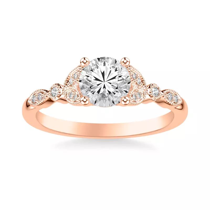 14K Rose Gold Kelly Milgrain Leaf Diamond Engagement Ring