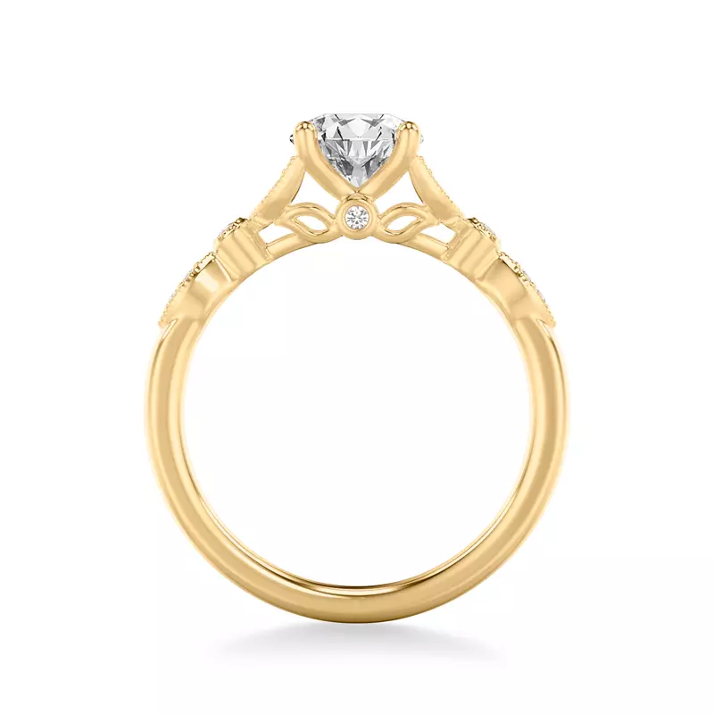 14K Yellow Gold Kelly Milgrain Leaf Diamond Engagement Ring