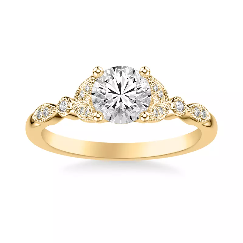 18K Yellow Gold Kelly Milgrain Leaf Diamond Engagement Ring