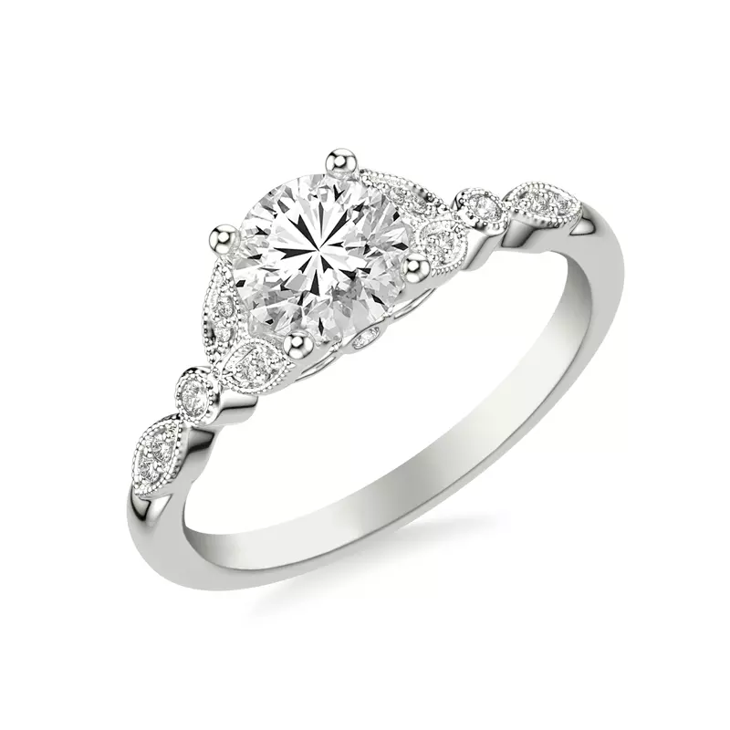 Platinum Kelly Milgrain Leaf Diamond Engagement Ring