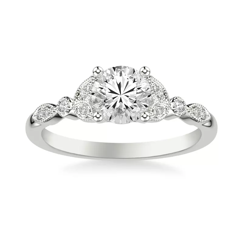 Platinum Kelly Milgrain Leaf Diamond Engagement Ring