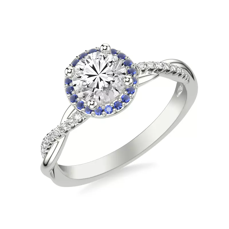 18K White Gold Leighton Diamond Twist And Sapphire Halo Engagement Ring