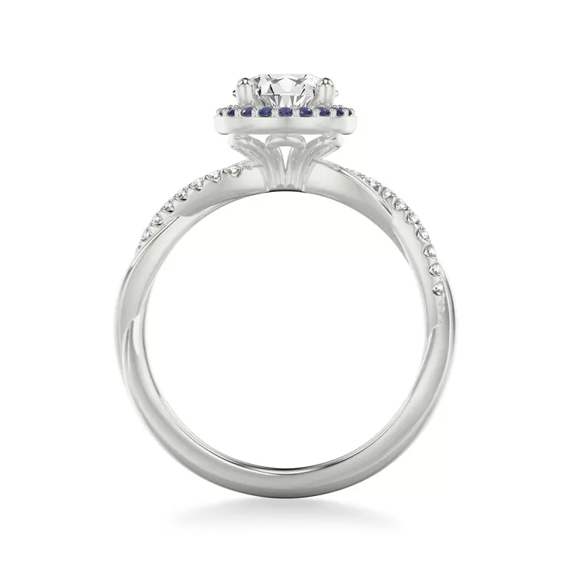 18K White Gold Leighton Diamond Twist And Sapphire Halo Engagement Ring
