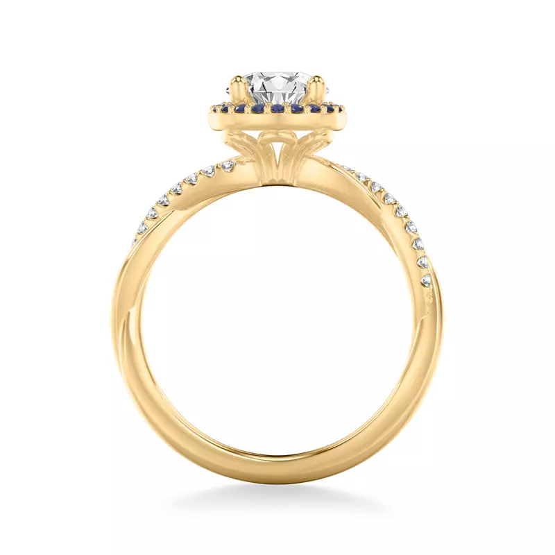 18K Yellow Gold Leighton Diamond Twist And Sapphire Halo Engagement Ring