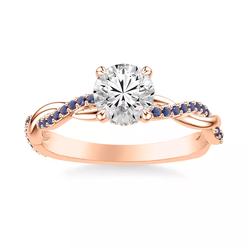 14K Rose Gold Whitely Sapphire and Diamond Twist Engagement Ring