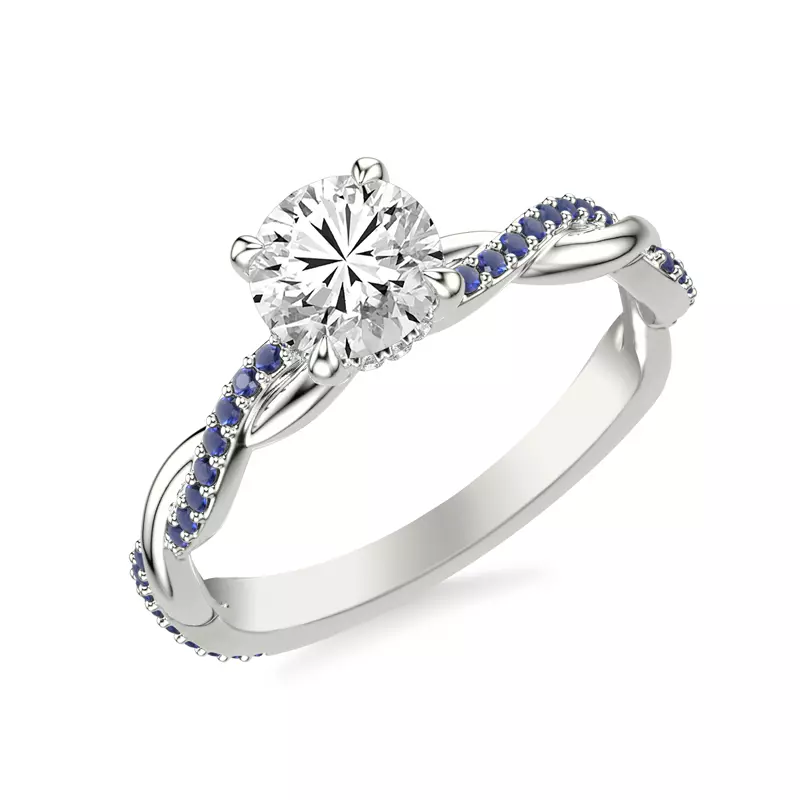 14K White Gold Whitely Sapphire and Diamond Twist Engagement Ring