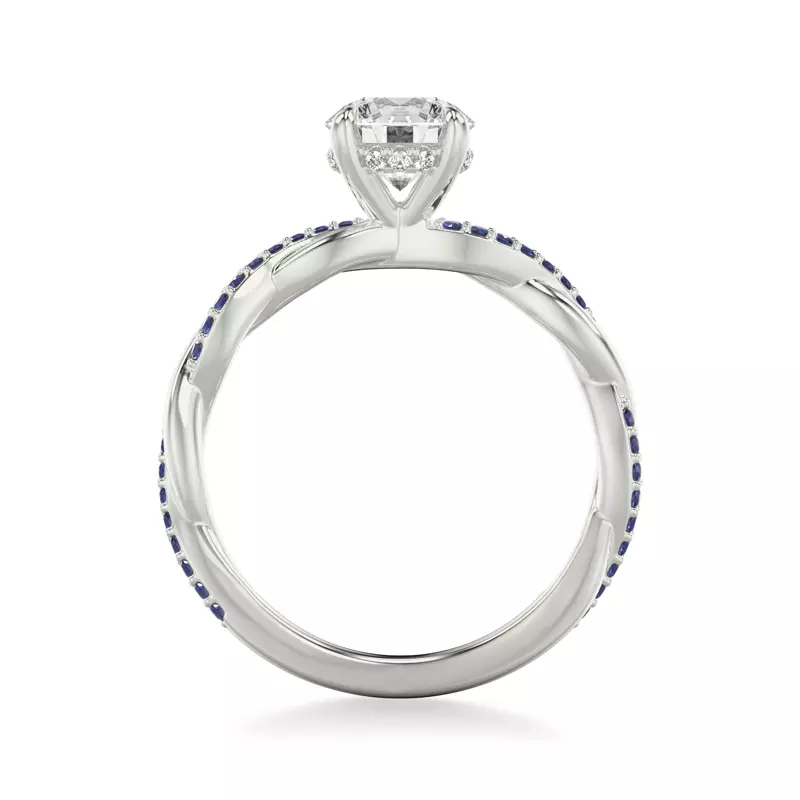 14K White Gold Whitely Sapphire and Diamond Twist Engagement Ring