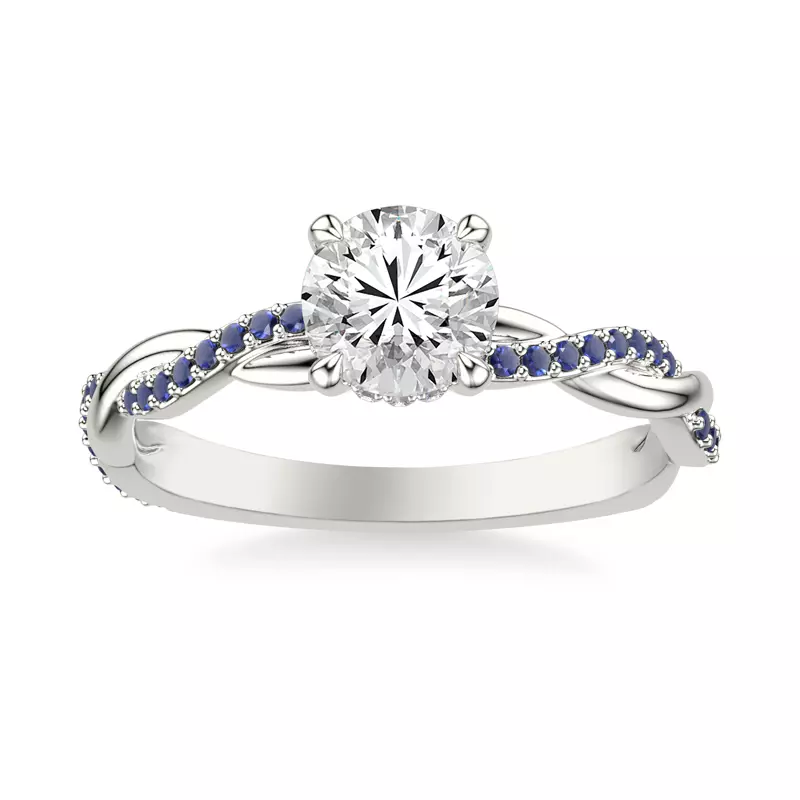 14K White Gold Whitely Sapphire and Diamond Twist Engagement Ring