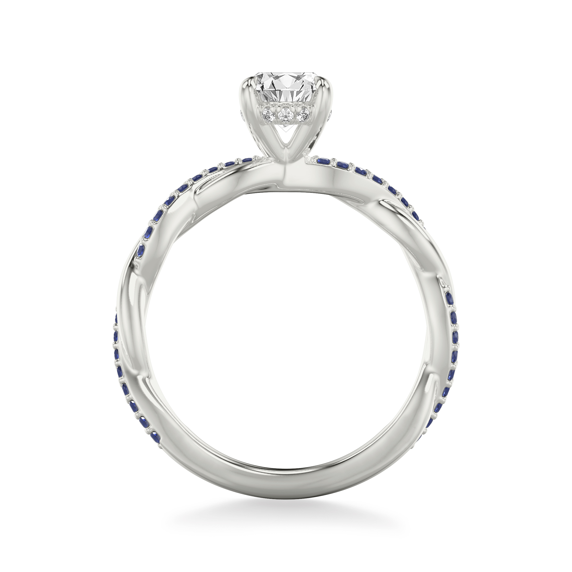 14K White Gold Whitely Sapphire and Diamond Twist Engagement Ring