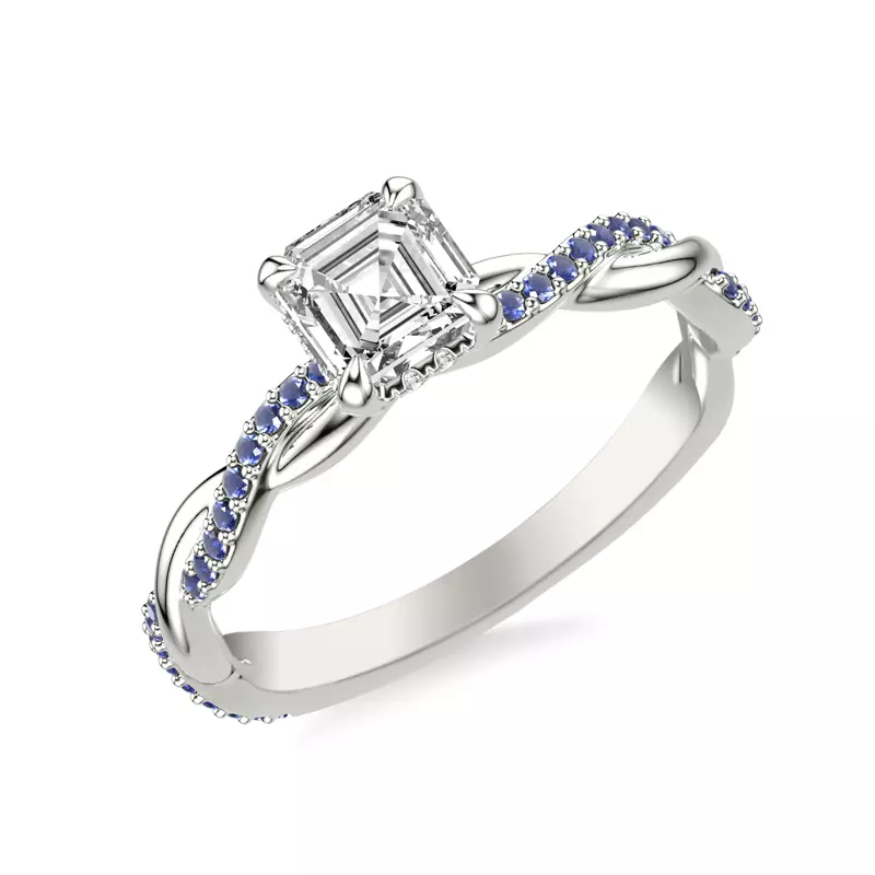 14K White Gold Whitely Sapphire and Diamond Twist Engagement Ring