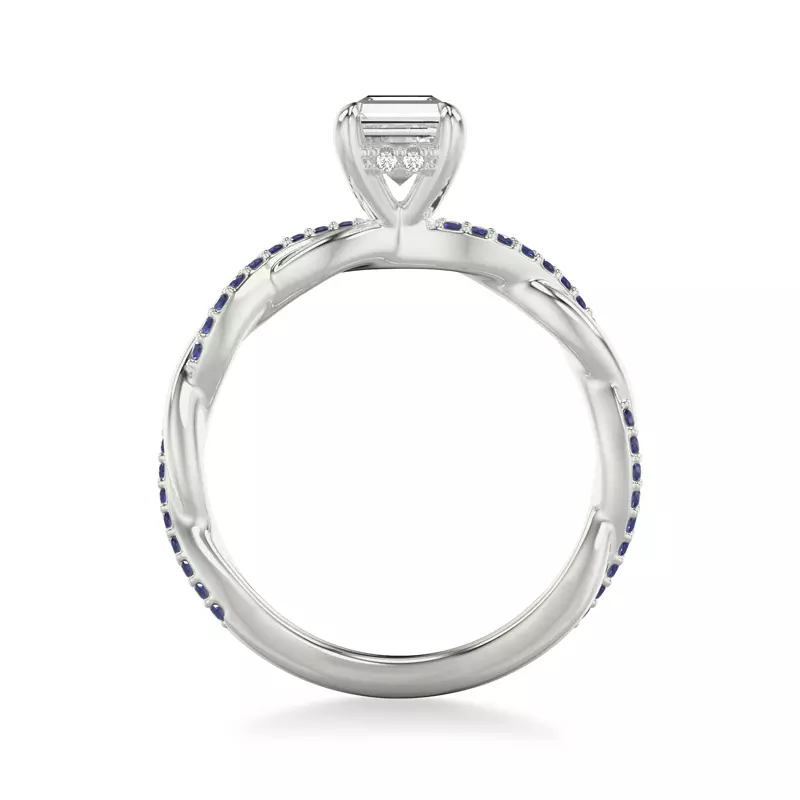14K White Gold Whitely Sapphire and Diamond Twist Engagement Ring