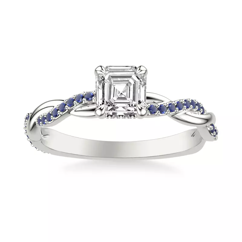 14K White Gold Whitely Sapphire and Diamond Twist Engagement Ring