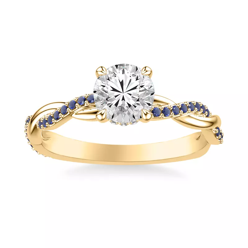 14K Yellow Gold Whitely Sapphire and Diamond Twist Engagement Ring