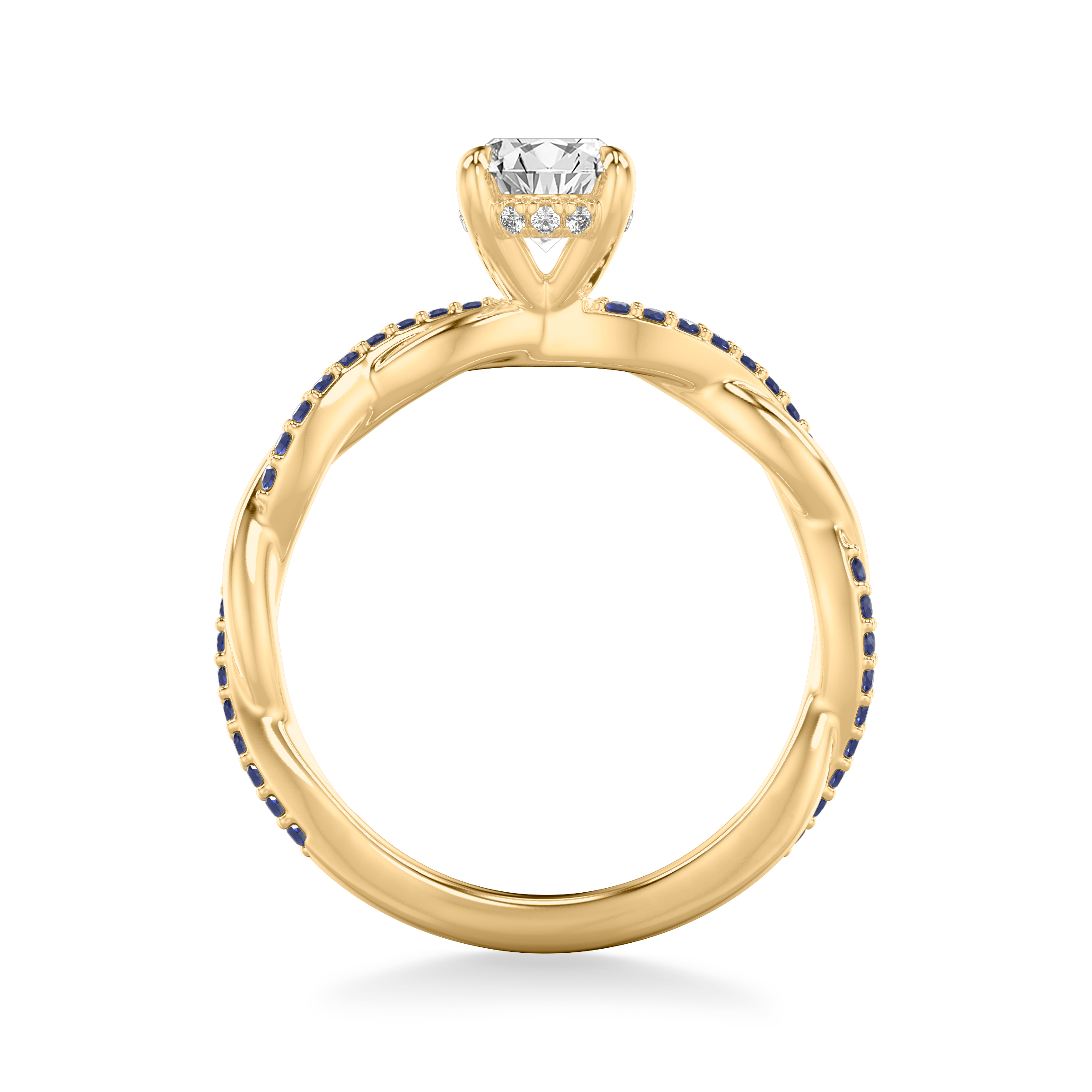 14K Yellow Gold Whitely Sapphire and Diamond Twist Engagement Ring