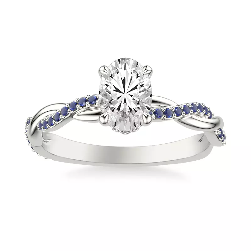 18K White Gold Whitely Sapphire and Diamond Twist Engagement Ring