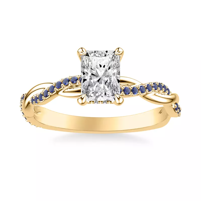 18K Yellow Gold Whitely Sapphire and Diamond Twist Engagement Ring